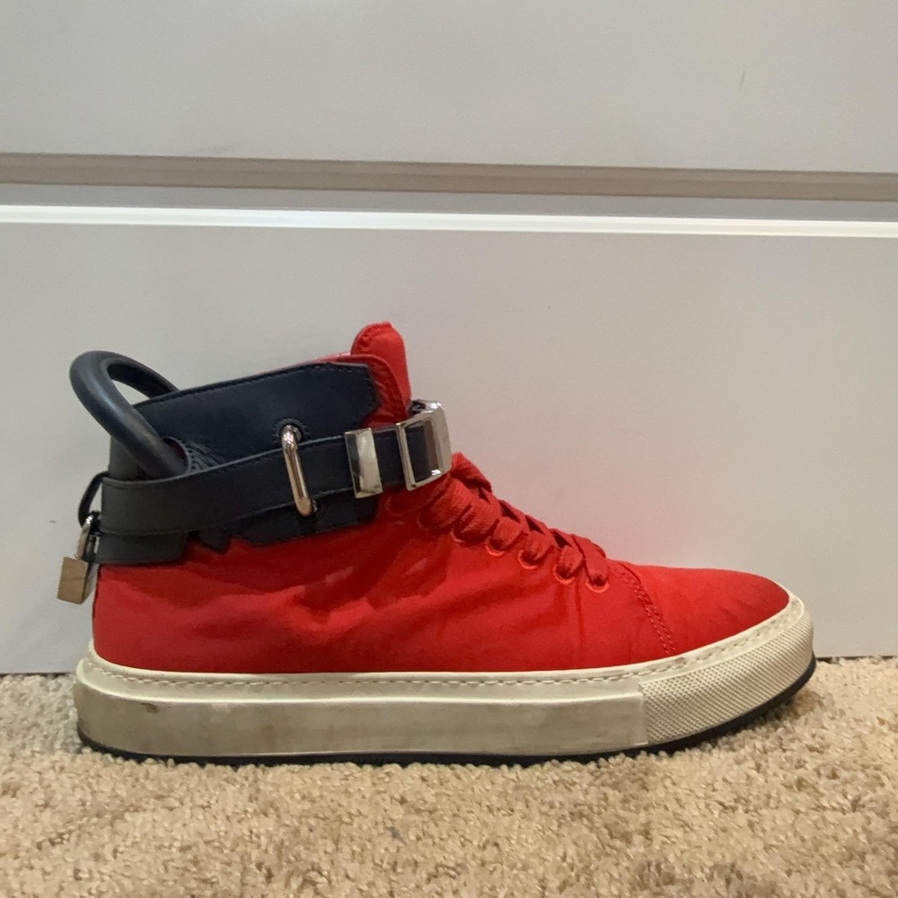 Buscemi Shoes Mens Size 9 Red Leather High Top Ankle Strap Sneakers Casual